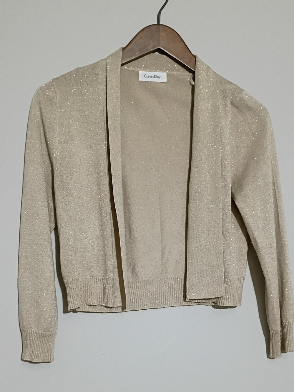 Calvin Klein Women's Glitter Open-Front Cardigan - Champagne Beige